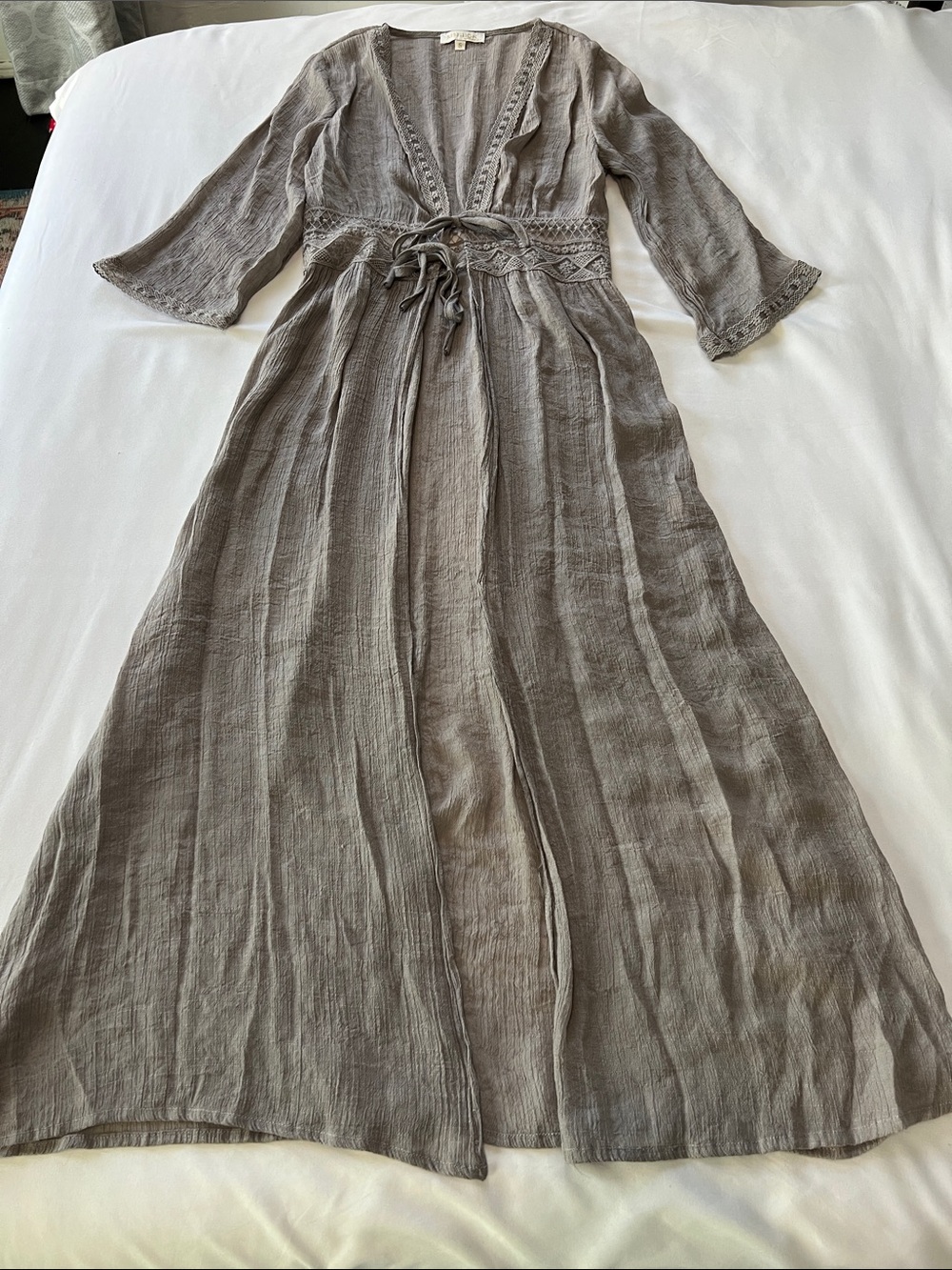Rebellion Again Boho Embroidered Tie Front Duster